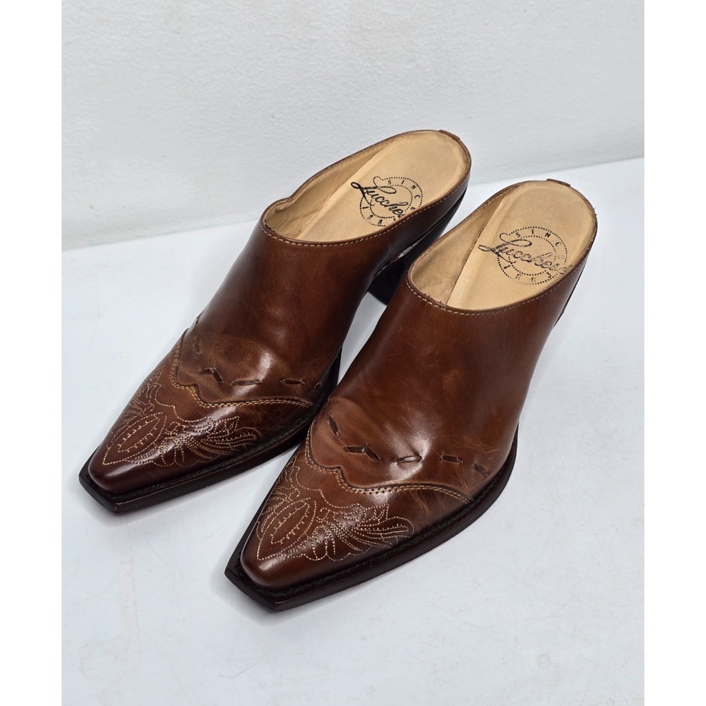 Vintage Lucchese Mules Boots Women's 7.5 B Western Slip On Slide Honey Brown
